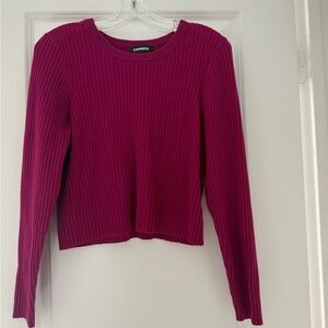Express Women's Fuchsia Ribbed Long Sleeve Top